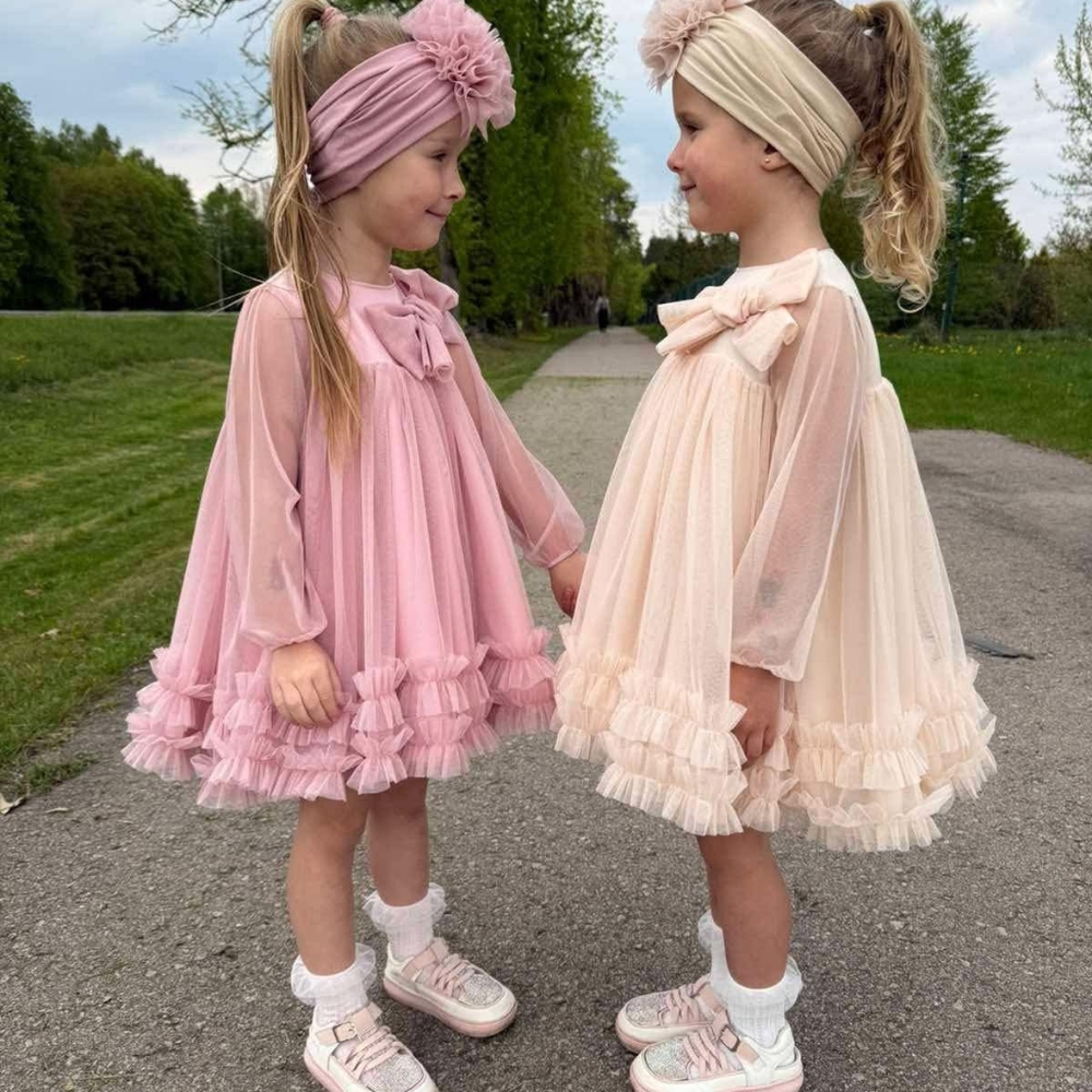 Handmade Elegant Pink Formal Kids Dress with Bow - Picture 4 of 4